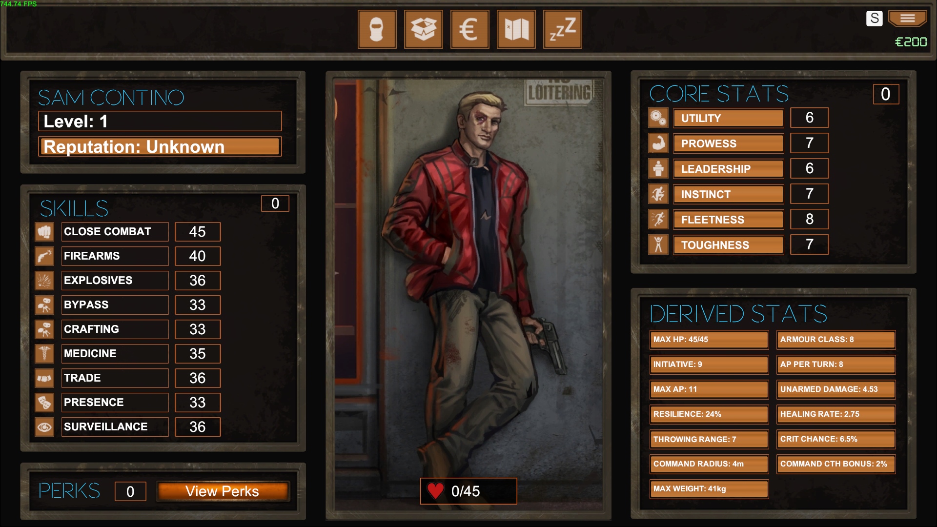 player stat screen